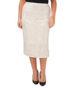 Vince Camuto Plus Size Side-Slit Pull-On Sequin Skirt