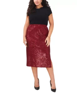 Vince Camuto Plus Size Side-Slit Pull-On Sequin Skirt -FootJoy Sales Store 22948143 fpx