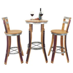 Wine Barrel High Pub Set, Stools With Backrest
