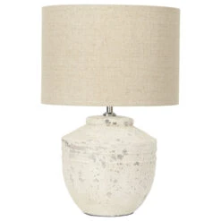 19.25" Cement Table Lamp With Linen Shade