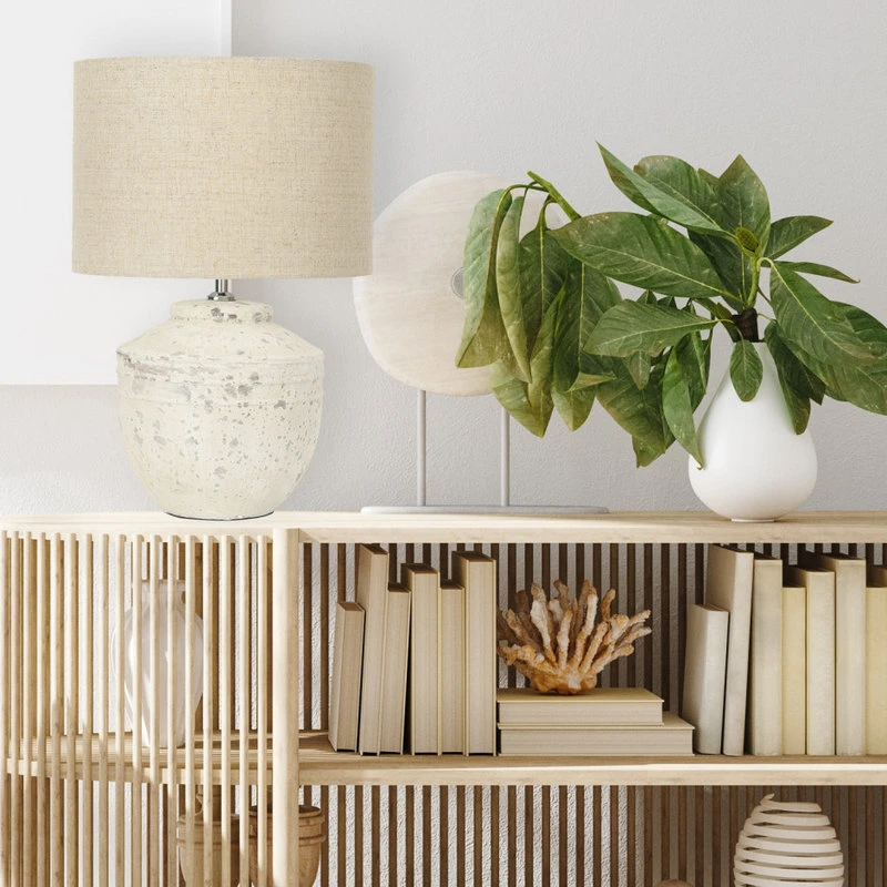 19.25" Cement Table Lamp With Linen Shade 8 19.25" Cement Table Lamp With Linen Shade - Image 7