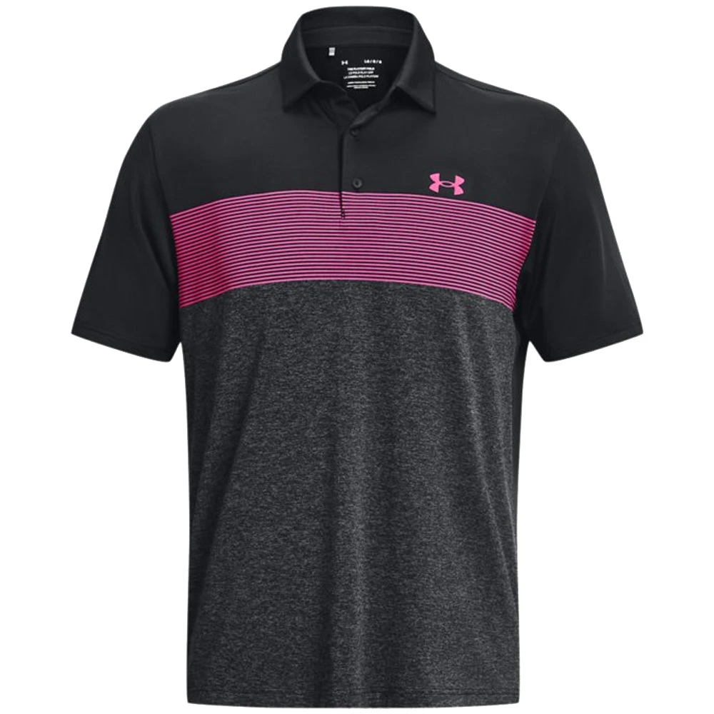 Under Armour Playoff 3.0 Low Round Stripe Polo Shirt - Black/Jet Grey/Rebel Pink