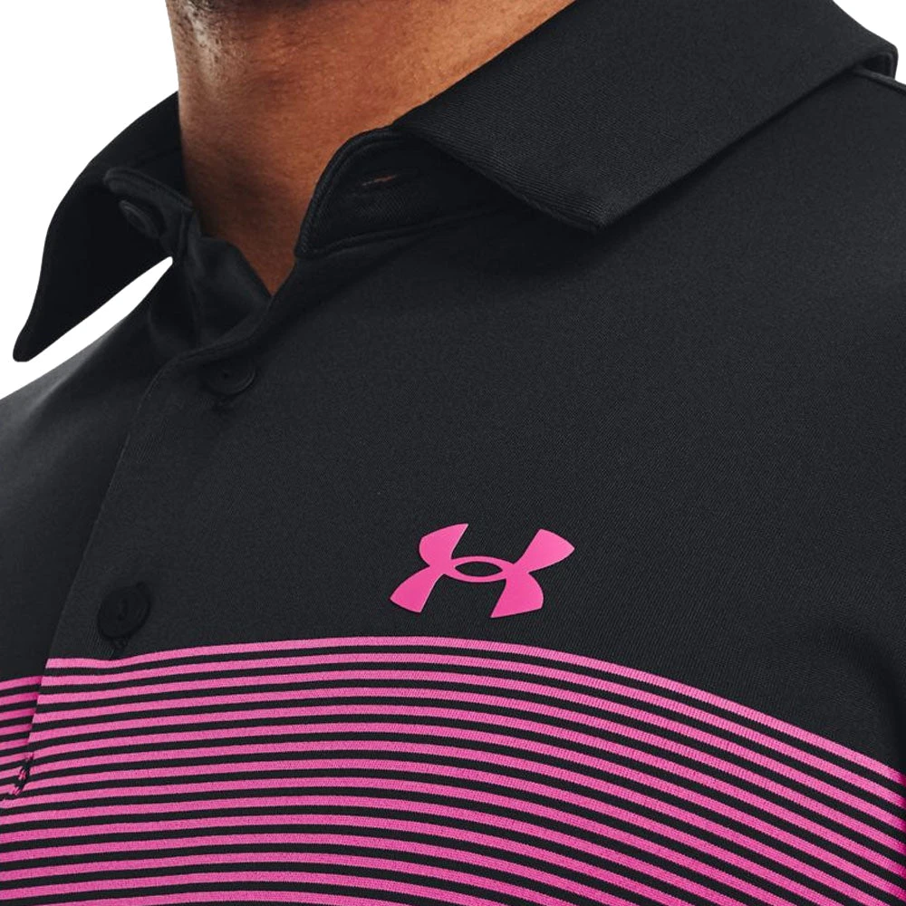Under Armour Playoff 3.0 Low Round Stripe Polo Shirt - Black/Jet Grey/Rebel Pink - Image 5